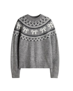 JACQUARD-KNIT BOW SWEATER