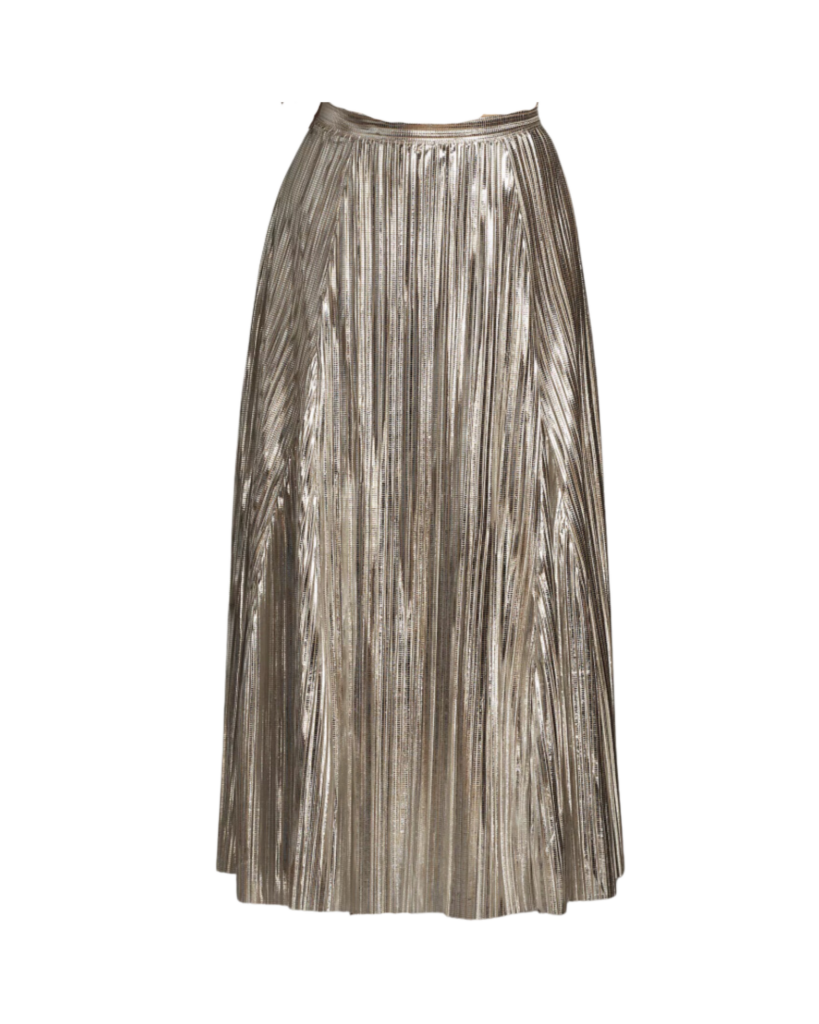 Metallic Pleated Midi Skirt